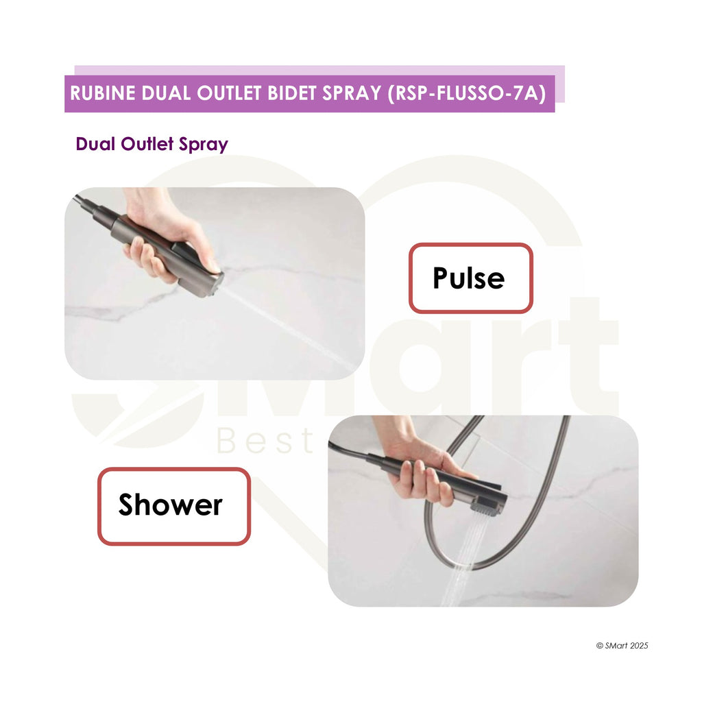 Rubine Dual Outlet Bidet Spray FLUSSO-F7A in Chrome/ Gun Metal