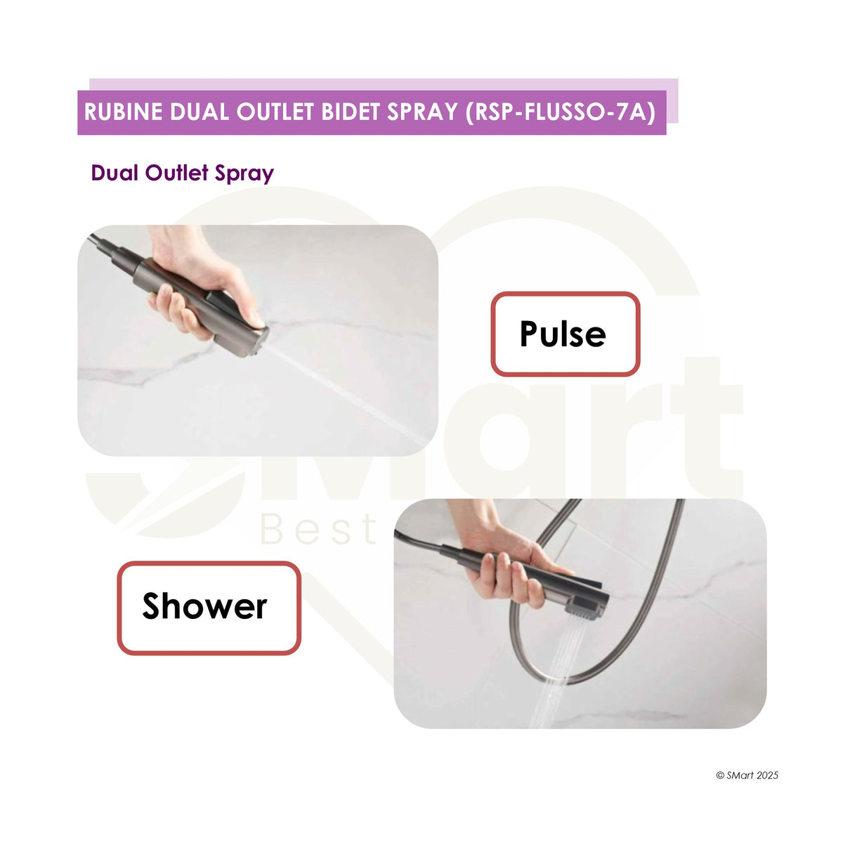 Rubine Dual Outlet Bidet Spray FLUSSO-F7A in Chrome/ Gun Metal