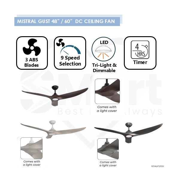 Mistral Gust 48"/ 60" DC Motor Ceiling Fan with Remote Control