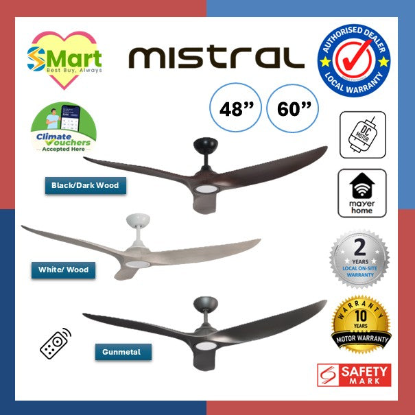 Mistral Gust 48"/ 60" DC Motor Ceiling Fan with Remote Control