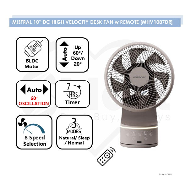 Mistral 10" DC High Velocity Desk Fan with Remote MHV1087DR