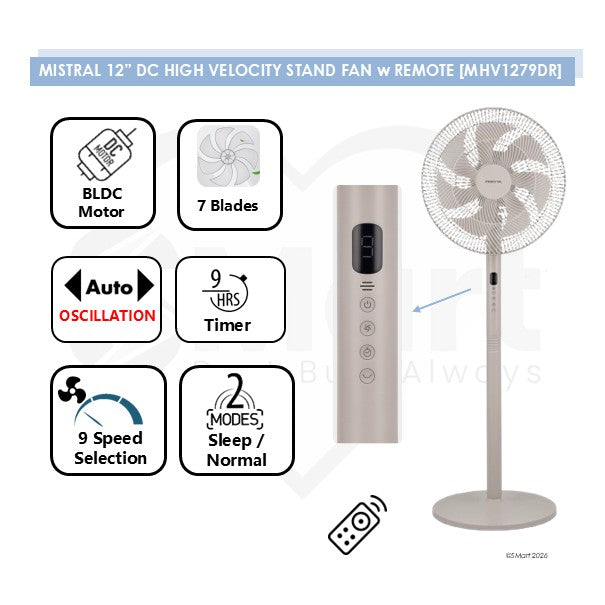 Mistral 12" DC High Velocity Stand Fan with Remote MHV1279DR