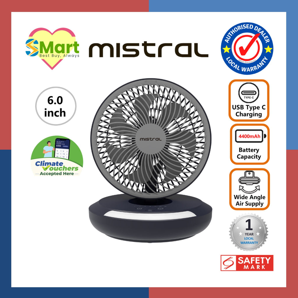Mistral 6" Rechargeable Foldable Fan with Moodlight [MRF700]