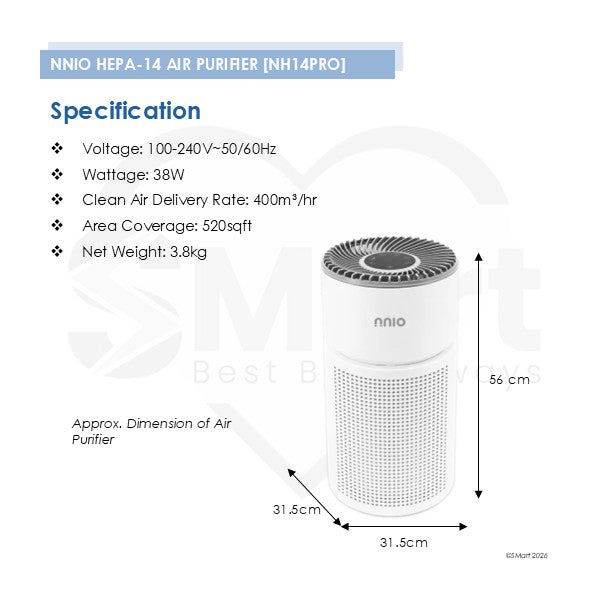 NNIO Air Purifier with HEPA-14 Medical Grade Filter NH14PRO