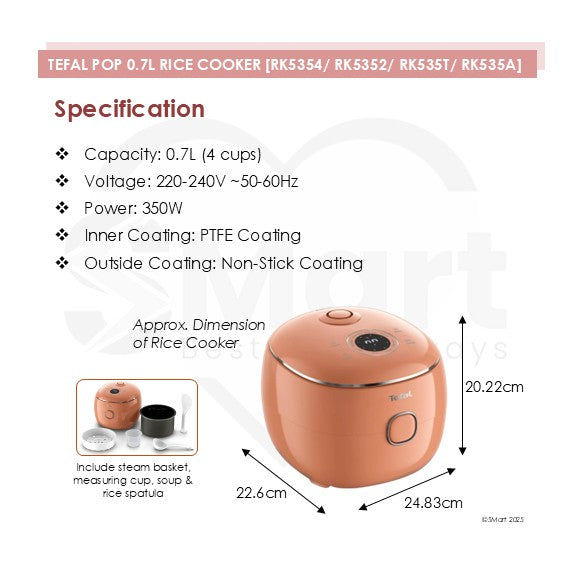 Tefal 0.7L POP Rice Cooker RK5354/ RK535A/ RK5352/ RK535T